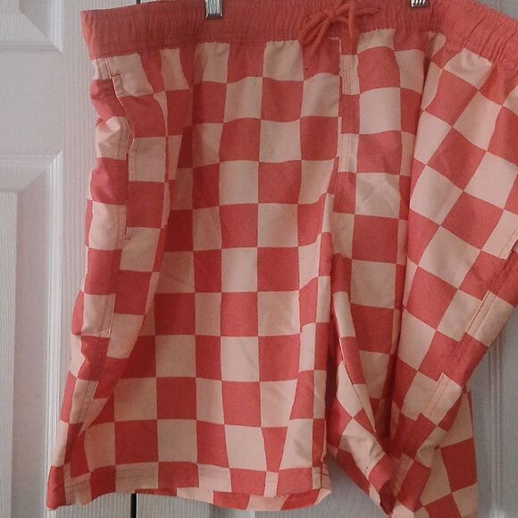 MAD Engine peach orange checker board pattern swim trunks Sz XXL NWT - Picture 2 of 5